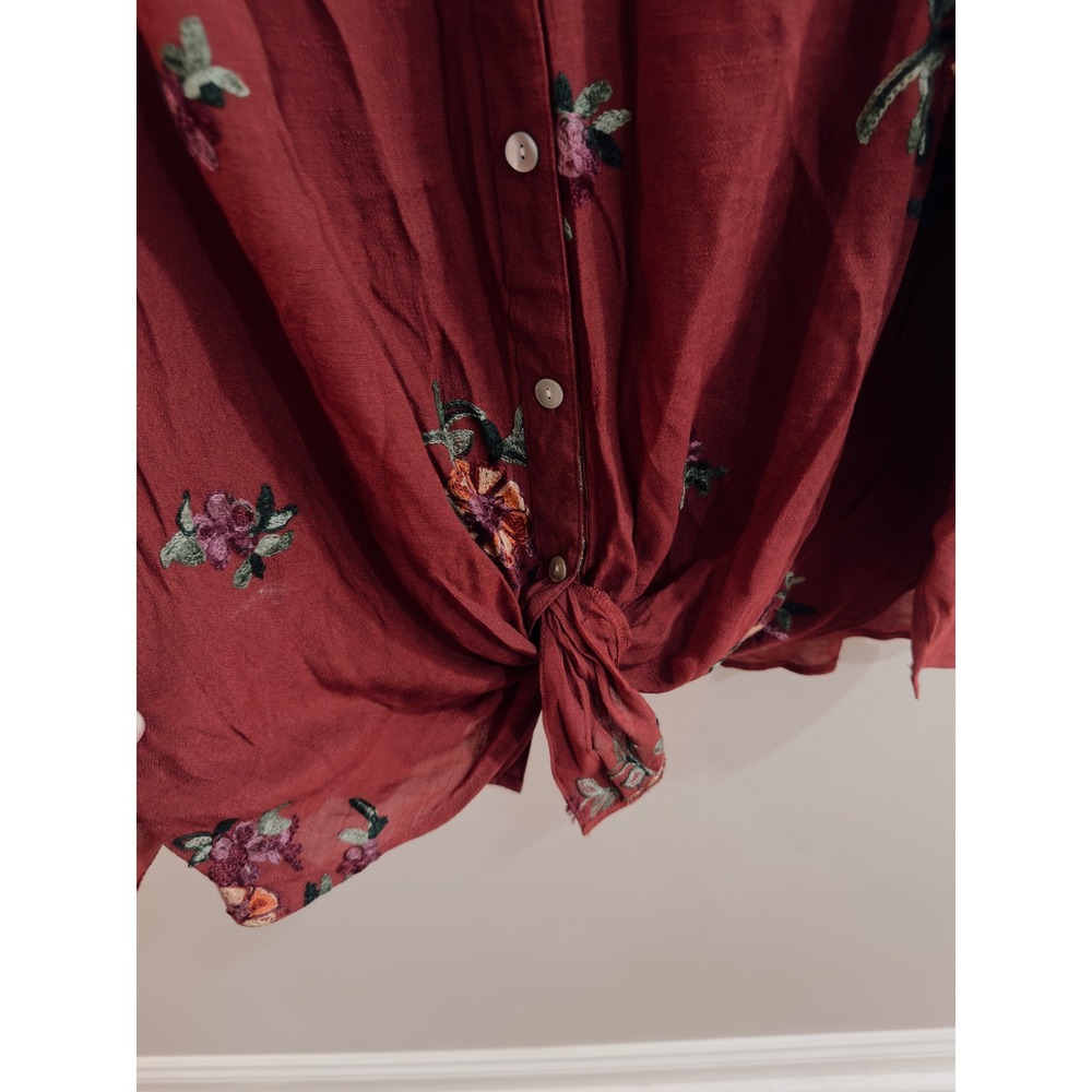 Fig and Flower Burgundy Floral Embroidered Tie Front Button Down Top 3X NWT - Picture 6 of 10